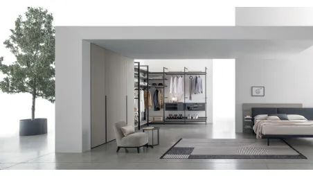 Cabina Armadio Liberty in materico alpaca e laccato opaco antracite con frontali in vetro di Tomasella