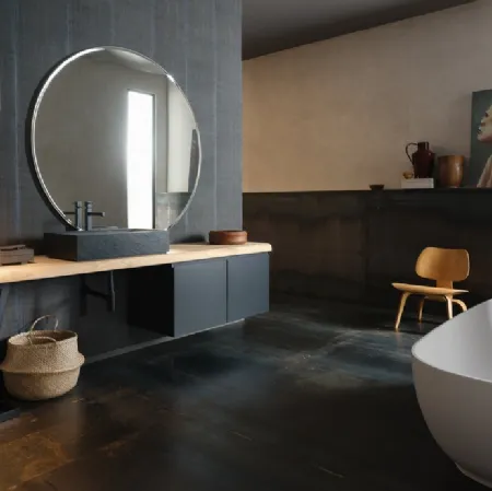 Mobile Bagno da appoggio in laccato opaco nero con piano in legno e lavabo in gres INK PRESTIGE NK21 di Compab