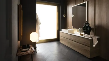 Mobile Bagno da appoggio in legno di rovere con piano e lavabo in gres effetto marmo Calacatta INK PRESTIGE NK24 di Compab