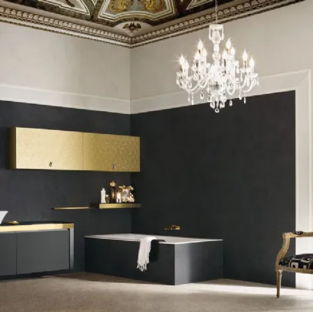 Mobile da Bagno sospeso in laccato opaco e oro con piano in cristallo JACANA LUXURY JA26 di Compab