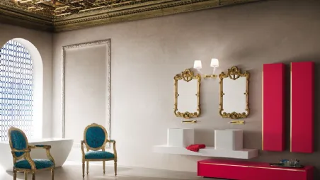 Mobile Bagno da appoggio in laccato lucido con finiture dorate e piano in Mineralguss JACANA LUXURY JA27 di Compab