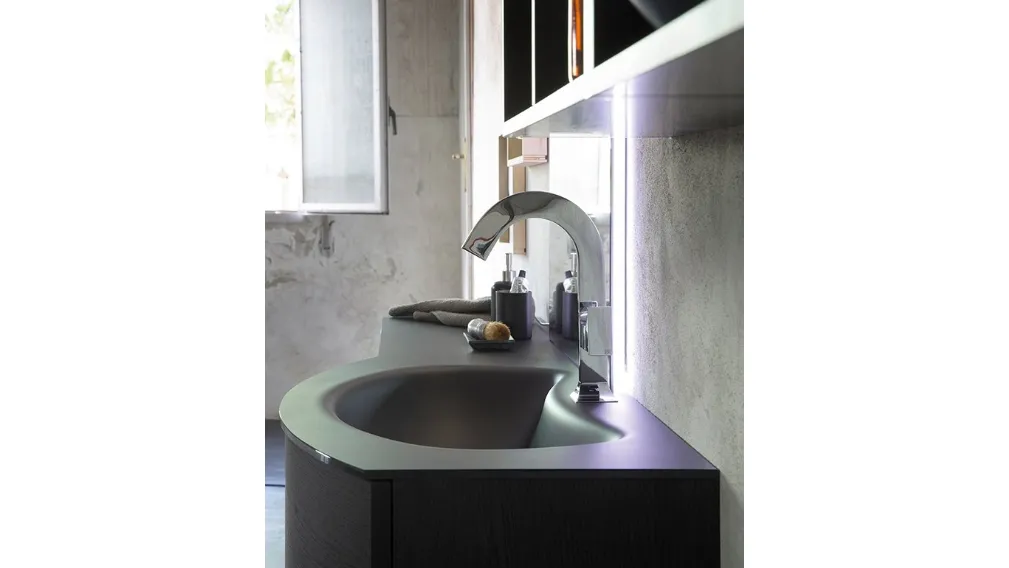 Mobile da Bagno sospeso in rovere con lavabo integrato in vetro satinato K25 32 di Compab