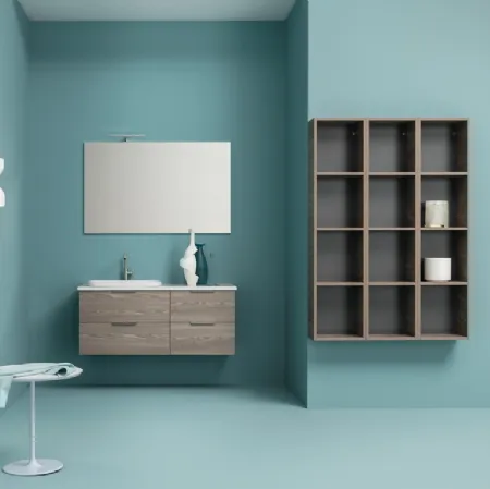 Mobile da Bagno sospeso in melaminico effetto legno con piano e lavabo in ceramica UPDATE UP 006 di Compab