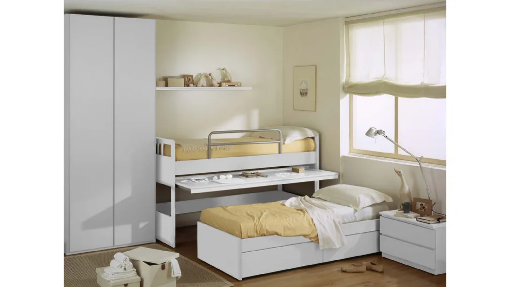 Cameretta in laccato bianco opaco Castelli composizione 01 con letto estraibile di Fratelli Elli