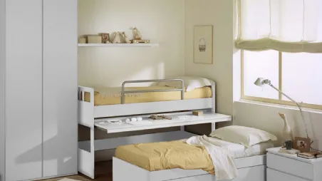 Cameretta in laccato bianco opaco Castelli composizione 01 con letto estraibile di Fratelli Elli