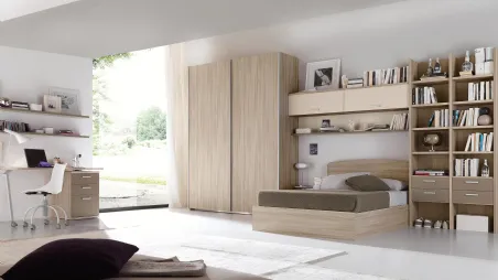 Cameretta a ponte in melaminico e laccato con letto matrimoniale con contenitore Composizione EN03 di S75