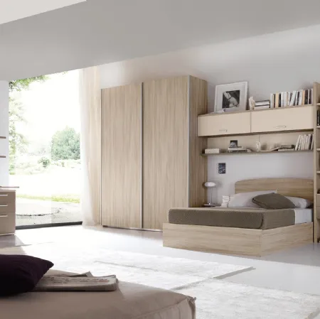 Cameretta a ponte in melaminico e laccato con letto matrimoniale con contenitore Composizione EN03 di S75