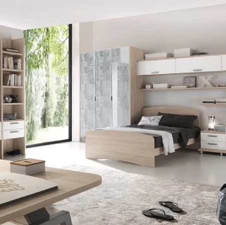 Cameretta componibile con armadio ad ante personalizzabili con stampa decorativa Composizione EN04 di S75