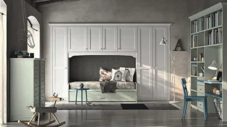 Cameretta a Ponte Classica N21 in legno finitura bianco gesso e verde tundra di Scandola