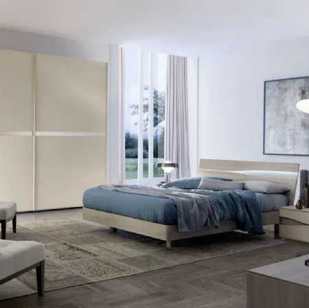 Comodino Infinity in laccato opaco beige e finitura olmo light Sirio di S75
