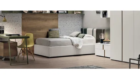 Letto in tessuto con box contenitore e testiera Diagonal di Tomasella