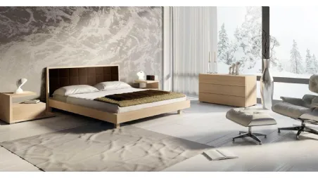 Letto in legno con testiera in tessuto trapuntato Kim di Fratelli Elli
