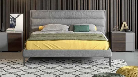Letto imbottito in tessuto con testiera Strip di Mab