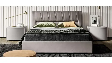 Letto in ecopelle con contenitore e testiera caratterizzata da cuciture inclinate Tratto di Mab