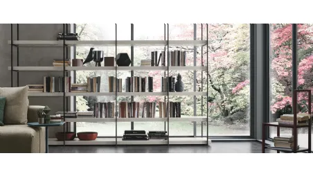 Libreria elegante in materico e metallo Comp A102 di Tomasella
