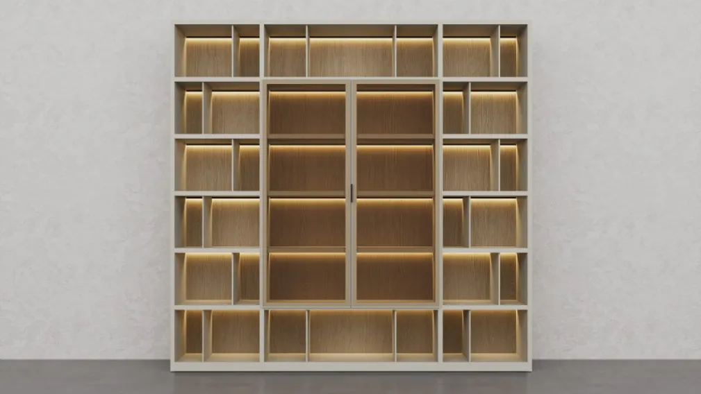 Libreria in laccato Creta e essenza legno Barrique di Fratelli Elli