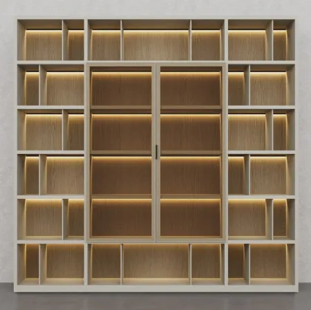 Libreria in laccato Creta e essenza legno Barrique di Fratelli Elli