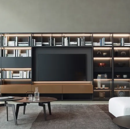 Libreria Modo M6C62 in laccato metallo Bronzo di Sangiacomo