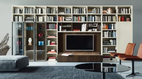 Libreria con vano porta TV Modo M6C63 in Rovere termotrattato e laccato opaco di Sangiacomo