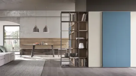 Libreria divisoria in titanio, essenza legno e vetro fumè Sistema 02 di Mab