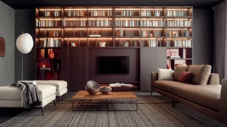 Libreria componibile a muro con luci LED e spazio TV Spazioteca 2 di Pianca