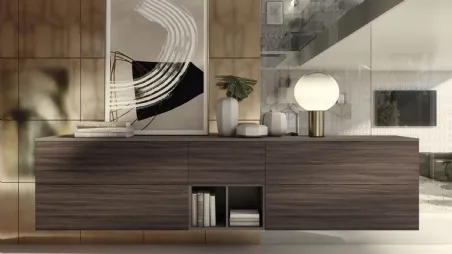 Madia sospesa In finitura Olmo Dark con top e modulo a giorno Grey Supreme Ingrid Olmo di S75