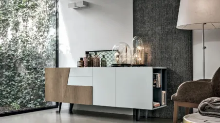 Madia Versus in laminato effetto legno a tre ante, due cassetti e un cestone di Target Point