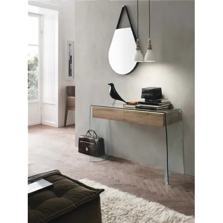 Mobile ingresso consolle Escape in vetro con cassetti in laminato effetto legno di Target Point