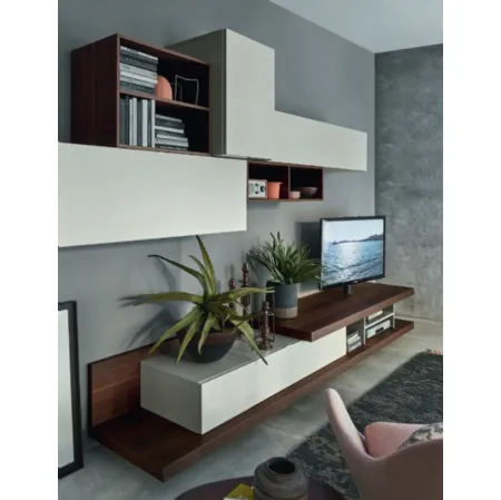 Parete Attrezzata Base Sp60 CDC3008C dx tipo A in Rovere termotrattato e laccato opaco di Sangiacomo