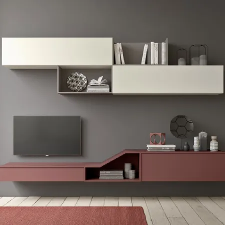 Parete Attrezzata in laccato opaco dai colori decisi e dal design moderno Comp 30 di Mab