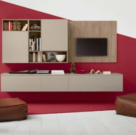 Parete Attrezzata sospesa Modulo 5 in laccato opaco Silk Avana e Quercia Medio Dek di Veneta Cucine