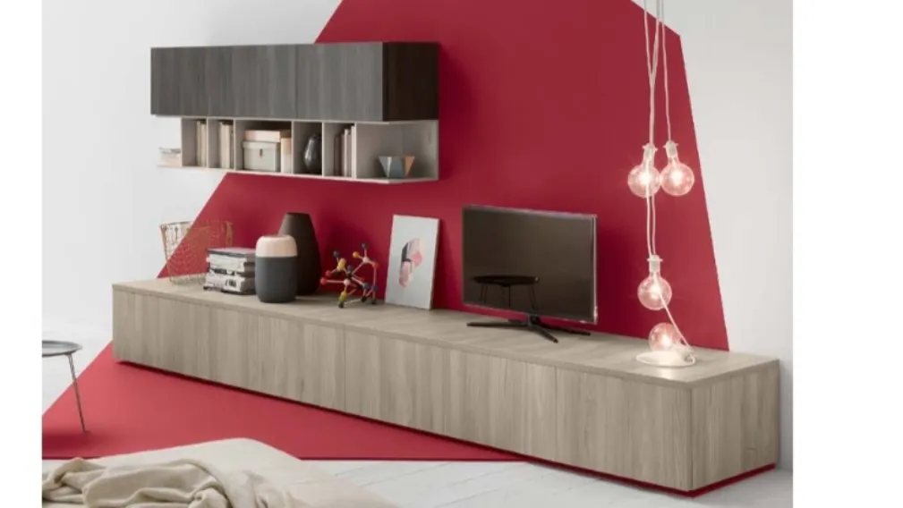 Parete Attrezzata Modulo 6 finitura Olmo Chiaro e Scuro di Veneta Cucine