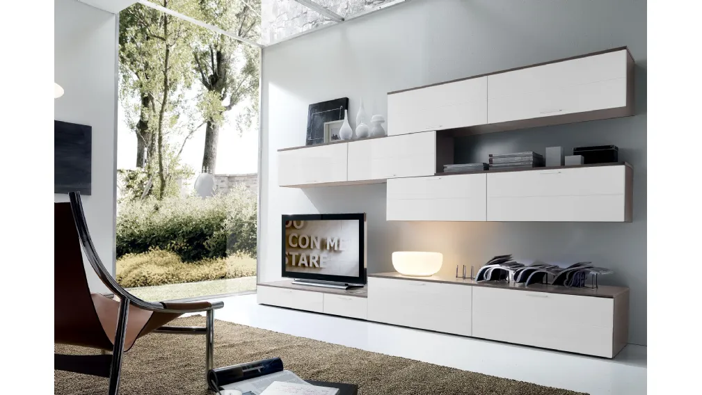 Parete Attrezzata in laccato bianco lucido Shining Vania di S75
