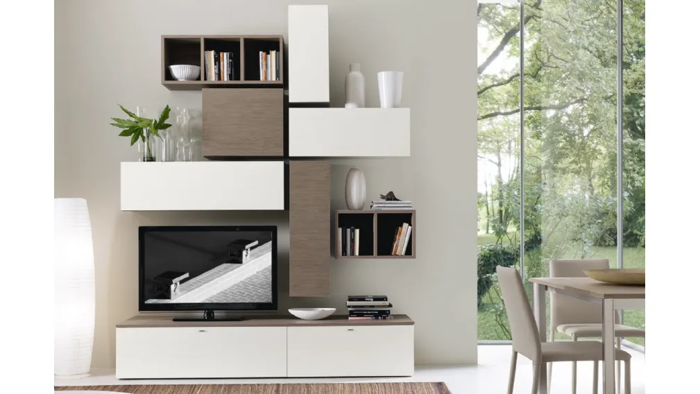 Parete Attrezzata in finitura rovere e biaco Spot Cindy 02 di S75