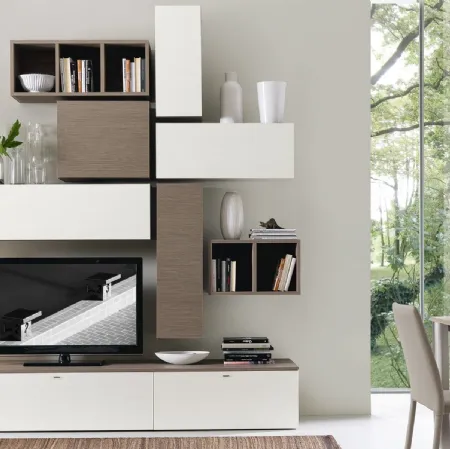 Parete Attrezzata in finitura rovere e biaco Spot Cindy 02 di S75
