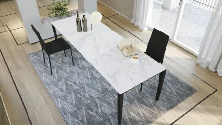 Tavolo T1538 Diapason 160 in vetroceramica opaca bianco calacatta di Zamagna
