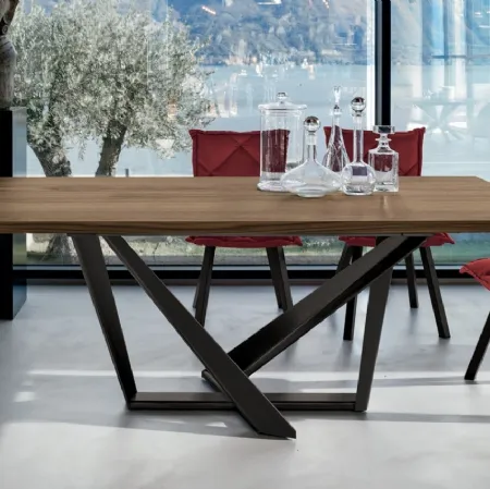 Tavolo rettangolare Priamo in legno impiallacciato con struttura in metallo di Target Point