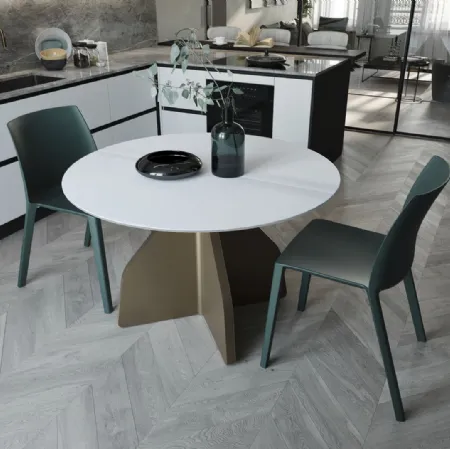 Tavolo rotondo allungabile Wing in ceramica bianco assoluto di Zamagna