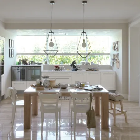 Cucina Moderna ad angolo Dialogo in Rovere Poro Aperto Bianco di Veneta Cucine