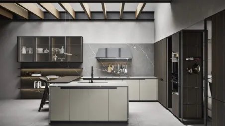 Cucina Moderna angolare in legno di Rovere termocotto e laccato opaco Eclettica 04 di Scandola