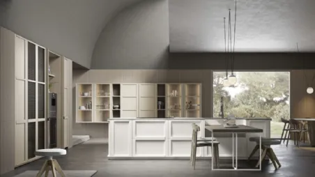 Cucina Moderna lineare in legno laccato opaco dai colori chiari Eclettica 05 di Scandola