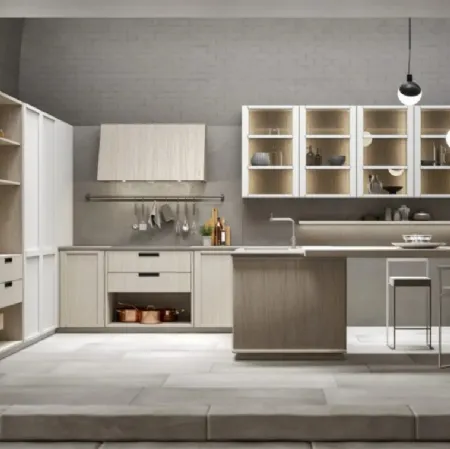 Cucina Eclettica 06 con penisola in legno finitura bianco e rovere di Scandola