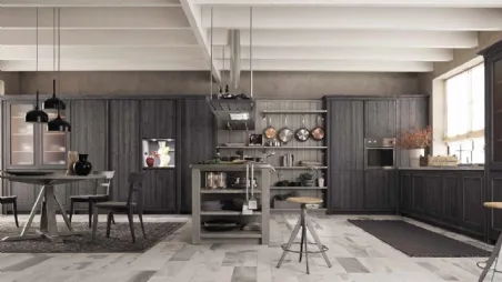 Cucina Moderna con isola in legno finitura grafite con top in vera pietra Maestrale M02 di Scandola