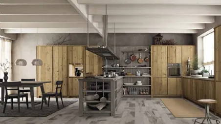 Cucina Moderna con isola in legno vecchio con top in pietra Maestrale M03 di Scandola