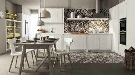 Cucina Moderna lineare in legno finitura bianco gesso Maestrale M04 di Scandola