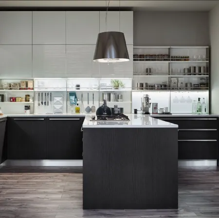 Cucina Moderna Extra angolare in Rovere Grafite e laccato lucido Bianco Puro di Veneta Cucine
