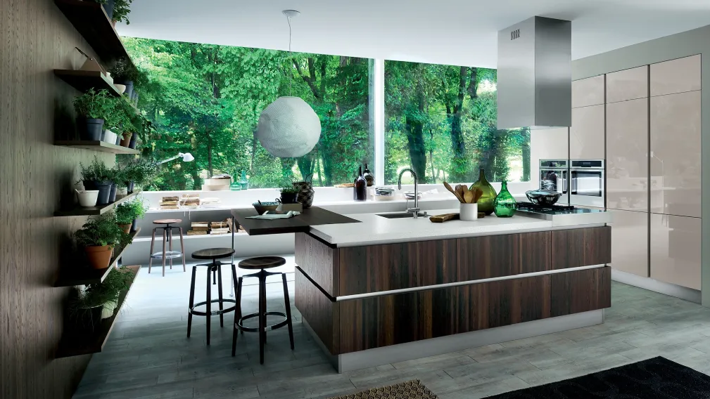 Cucina Moderna Oyster con penisola in Rovere Botte di Veneta Cucine