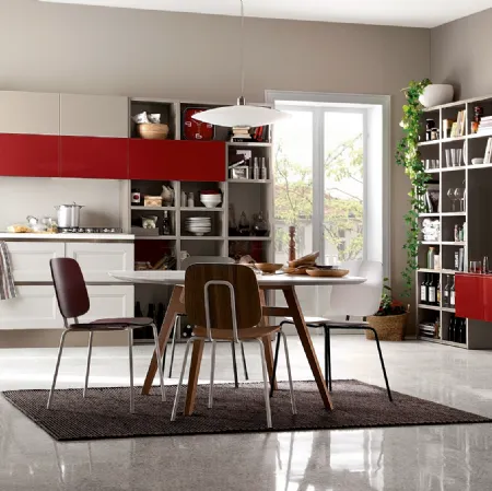 Cucina Moderna Tablet Go lineare in laccato opaco Link Bianco e laccato lucido Rosso Ciliegia di Veneta Cucine